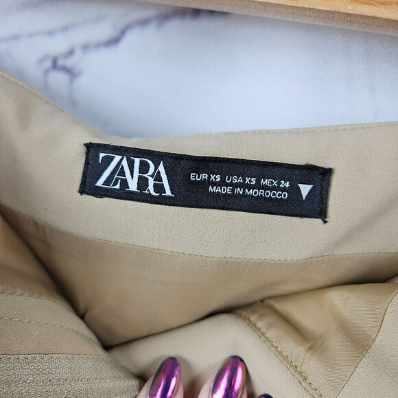 Zara Deconstructed Box Pleat Camel Color Skirt Short Long Pleated Womens XS - Picture 11 of 14